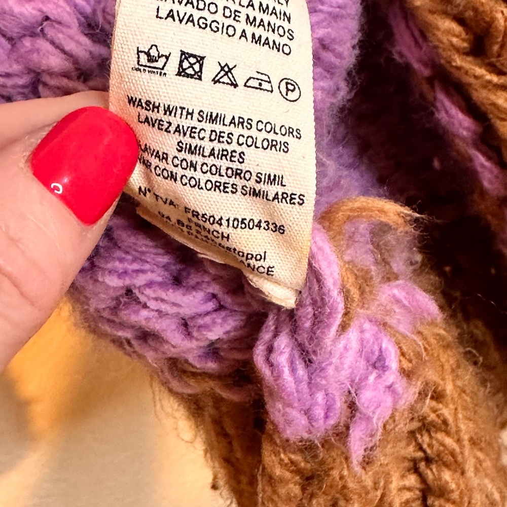 FRNCH Women's Cozycore Cottagecore Fishercore Purple and Brown Knit Cardigan - Picture 4 of 12